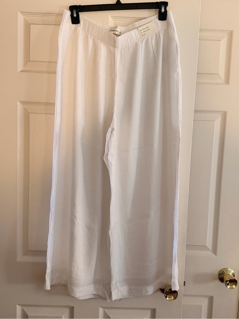 Abercrombie & Fitch White Wide-Leg Linen-Feel Trousers